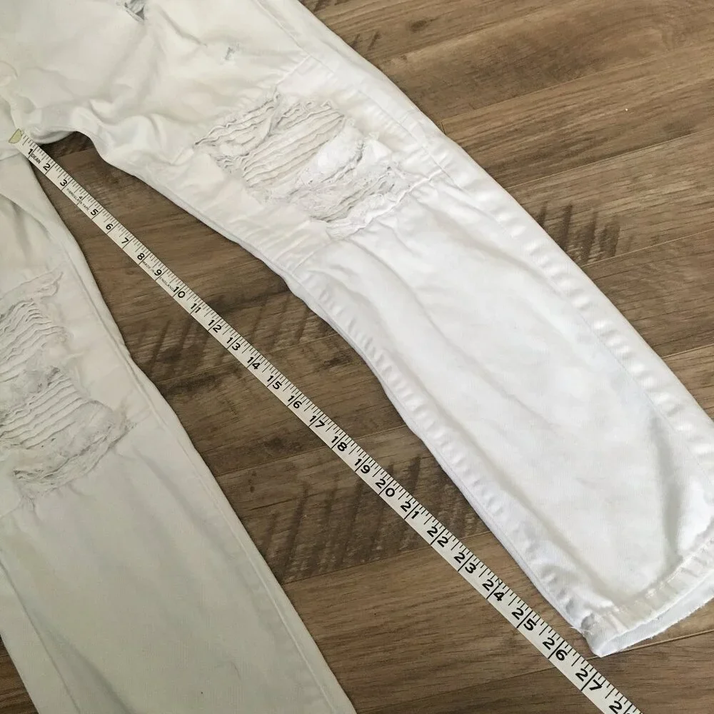 Uh Denim White Distressed Pintuck Stretch Skinny Jeans Size 32 - Picture 15 of 16